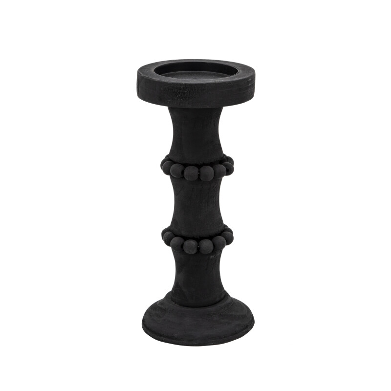 14498-09 Black Wood 11 Inch Antique Style Candle Holder