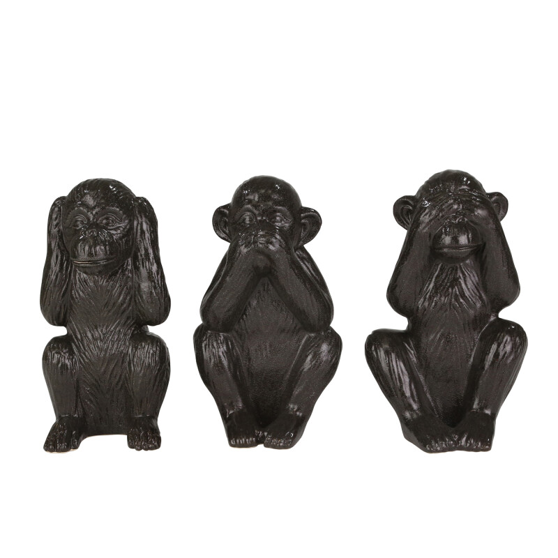 14507 Ceramic 12 Inch Monkeys Black - Set Of Three