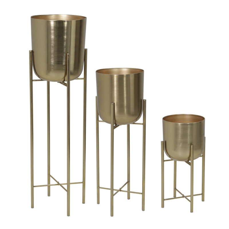 14630 Metal Planters On Stand 40/30/20 Inch Gold - Set Of Three