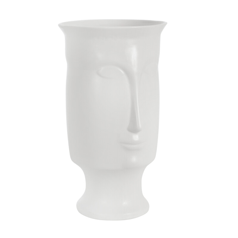 Ceramic 11 Inch Face Vase W/Base White