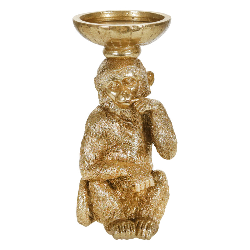 14714 Resin 9 Inch Monkey Candle Holder Gold