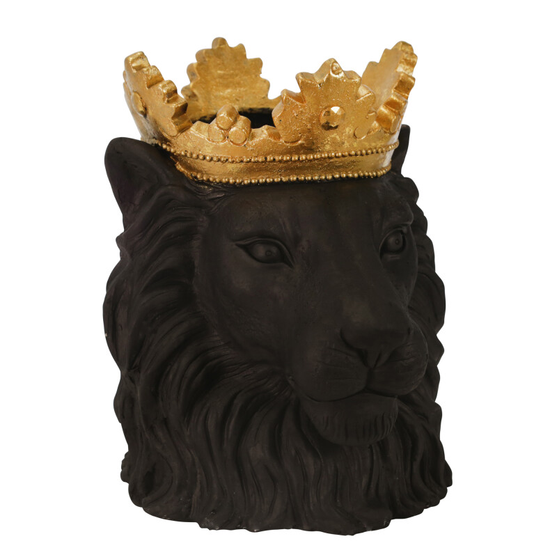 Resin 16 Inch Lion W/Crown Black