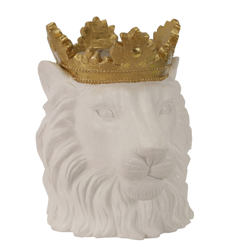 Resin 16 Inch Lion W/Crown White