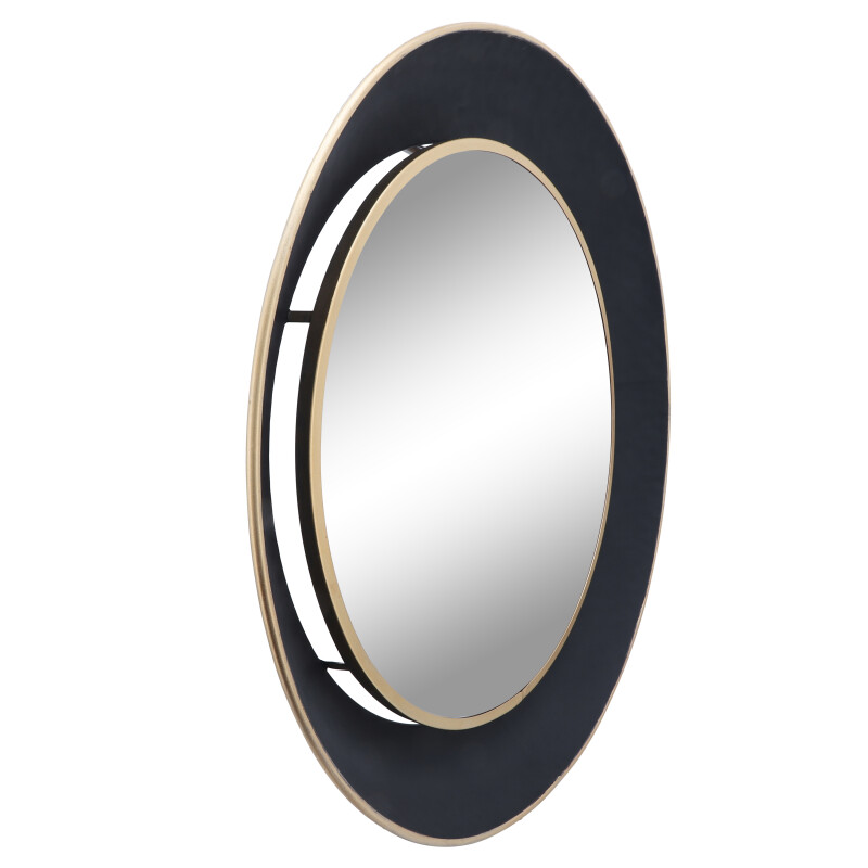 14748 Metal 35 Inch Round Mirror W/ Goldrim Black