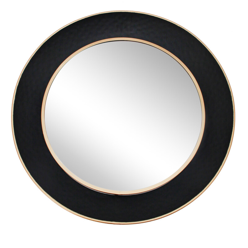 Metal 35 Inch Round Mirror W/ Goldrim Black