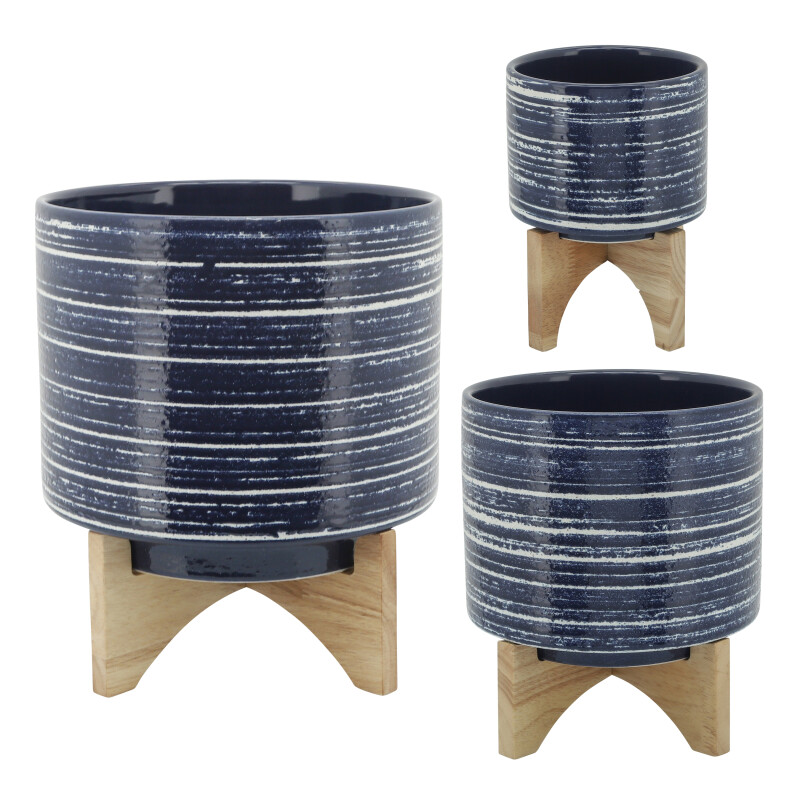 14765-01 Ceramic 5 Inch Planter On Stand Blue