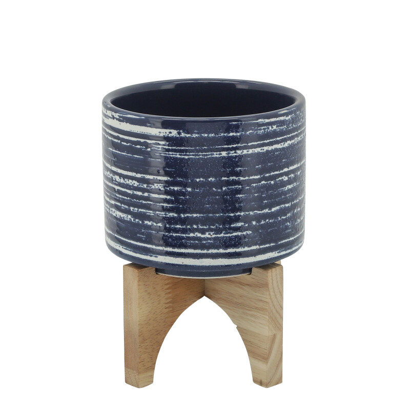14765-01 Ceramic 5 Inch Planter On Stand Blue