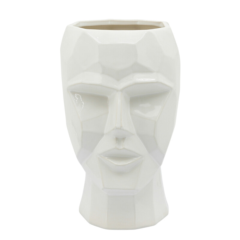 14791-01 White Ceramic 12 Inch Face Vase
