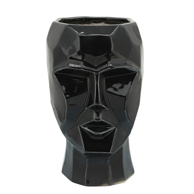 14791-02 Black Ceramic 12 Inch Face Vase