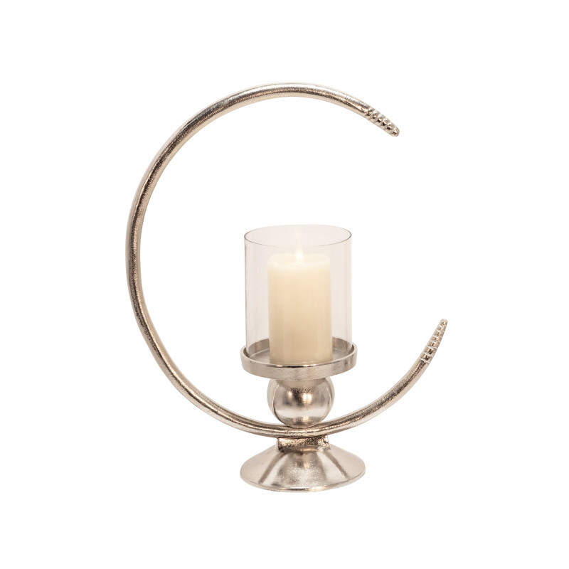 14817-01 Aluminum 19 Inch Ring Candle Holder W/Glass Silver