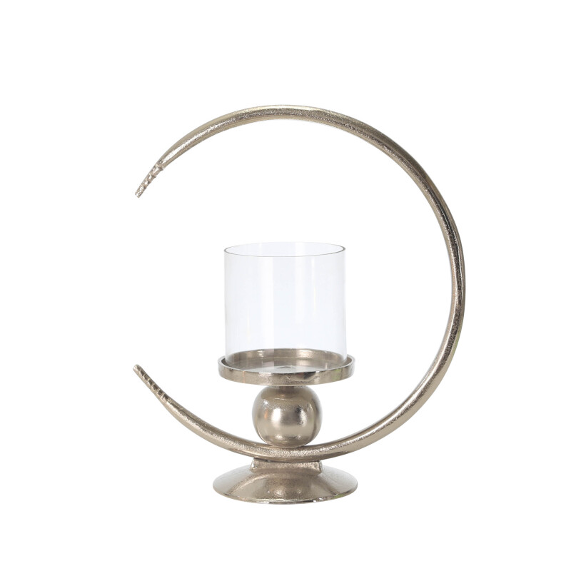 14817 02 Silver Aluminum 17 Inch Ring Candle Holder W Glass Silver 3