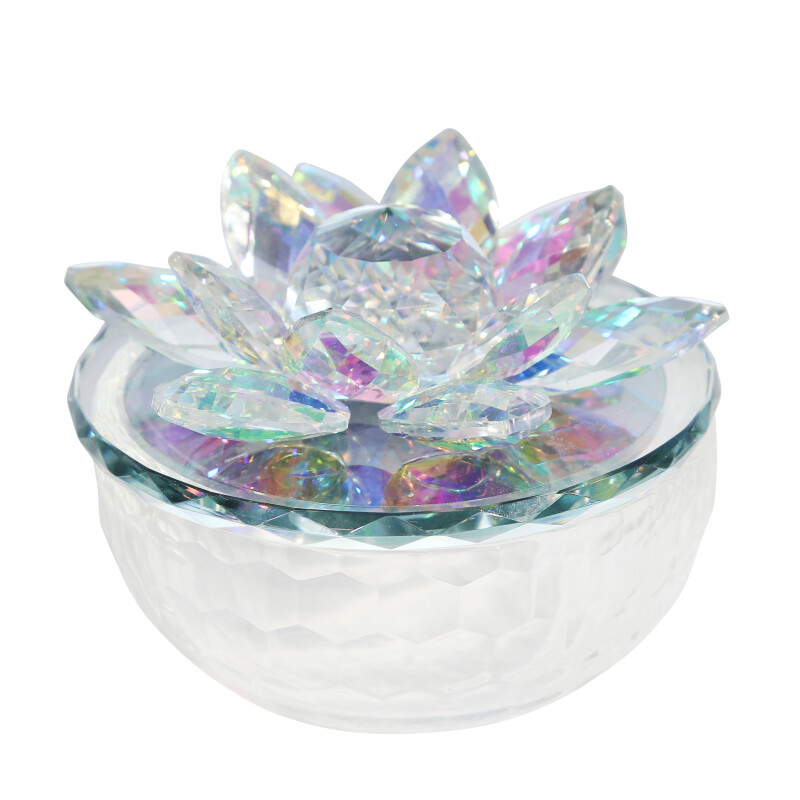 14856-01 Crystal Lotus 5 Inch Trinket Jar Rainbow