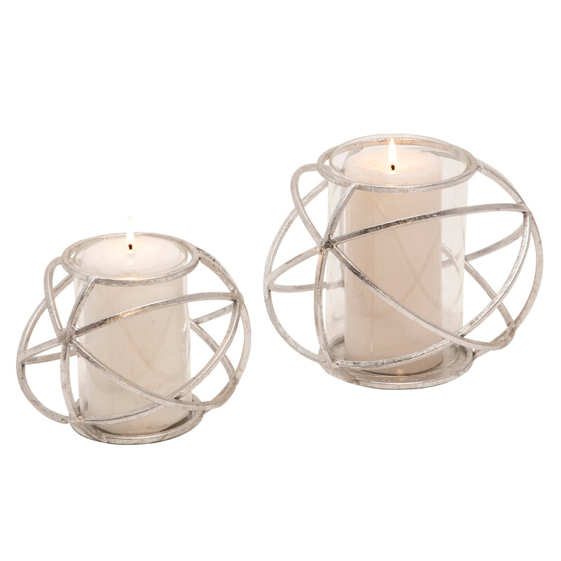 14875-01 6 Inch Orb Candle Holder Silver - Set Of Two