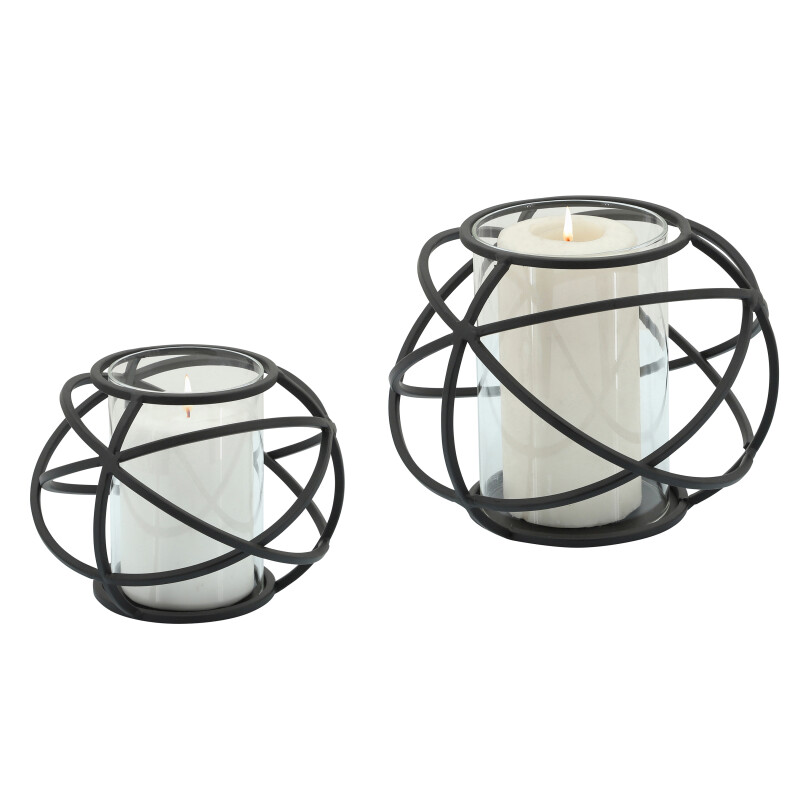 14875-02 6 Inch Orb Candle Holder Black - Set Of Two