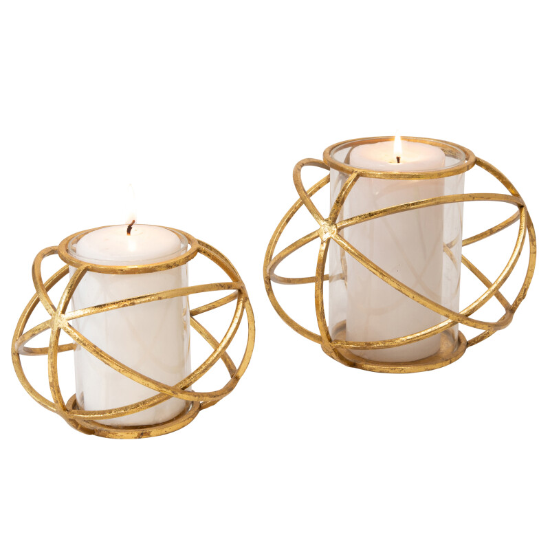 14875 6 Inch Orb Candle Holder Gold - Set Of Two