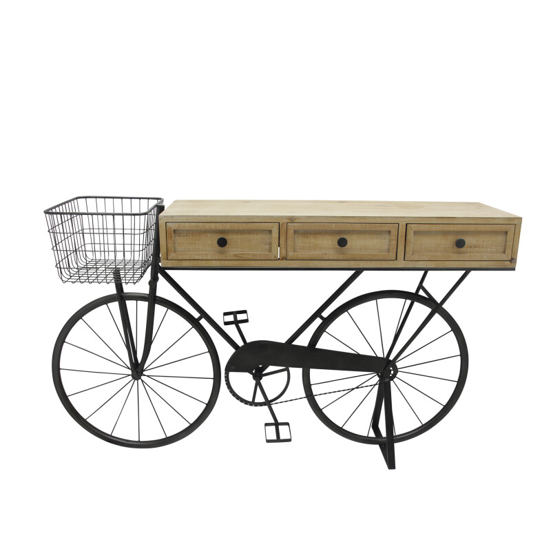 14903 Iron/Wood 34 Inch Bicycle Console W/ Drawers Brown