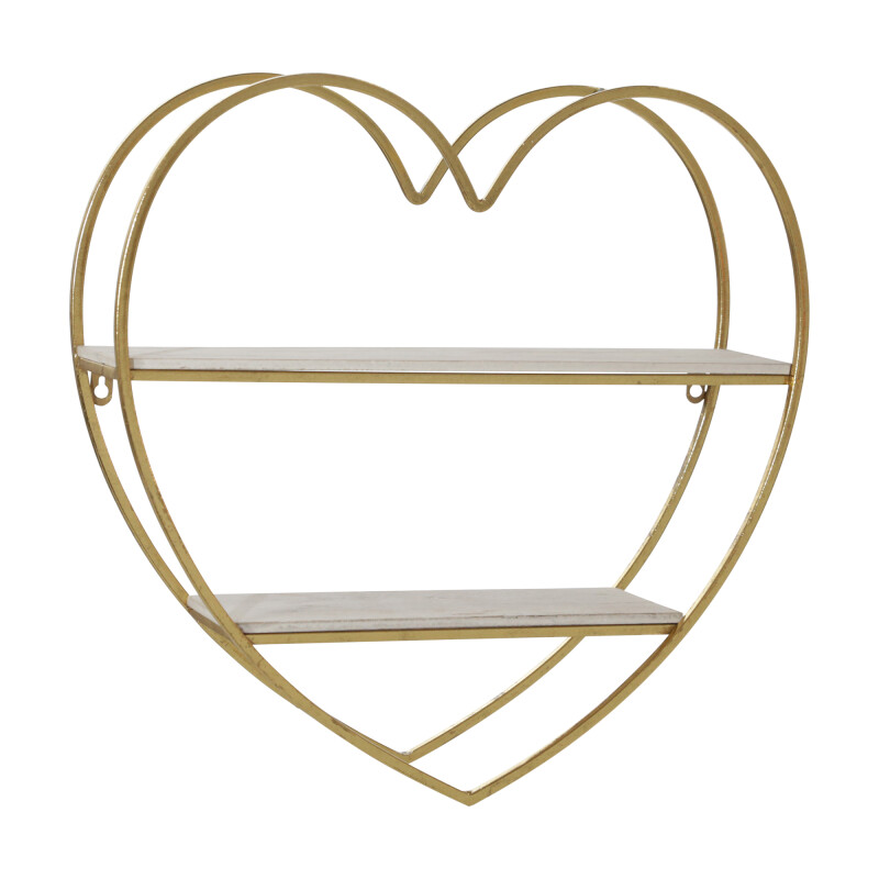14916-01 Metal/Wood 2 Tier Heart Wall Shelf White/Gold