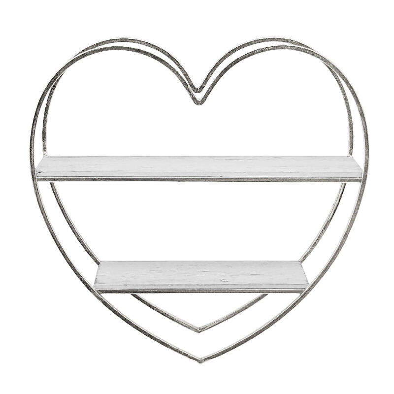 Metal/Wood 2 Tier Heart Wall Shelf White/Silver