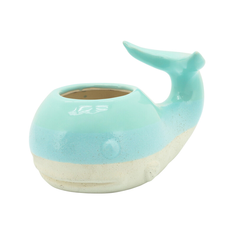 14937 01 Green Ceramic 5 Inch Whale Planter Green 3