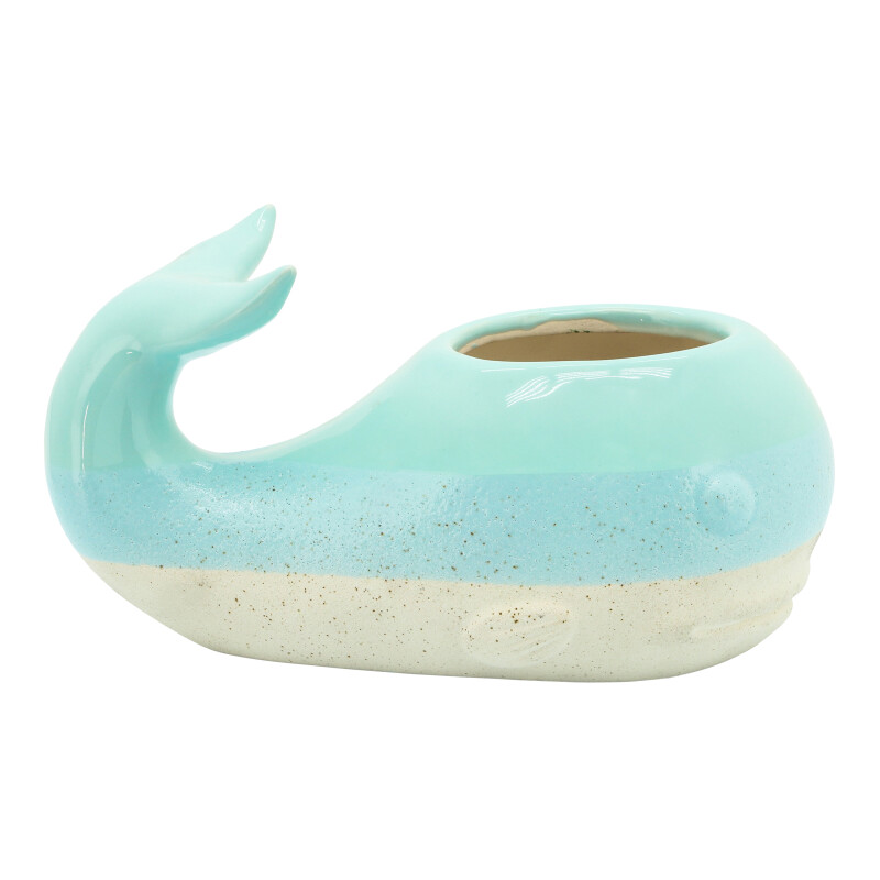 14937-01 Ceramic 5 Inch Whale Planter Green