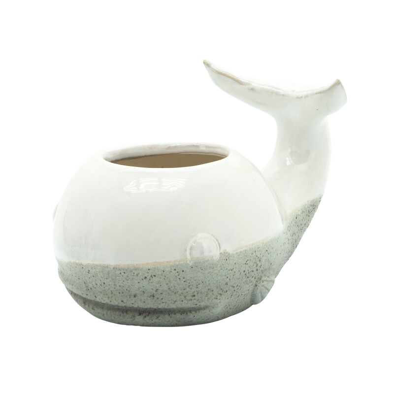 14937 02 Ivory Beige Ceramic 5 Inch Whale Planter Beige 3
