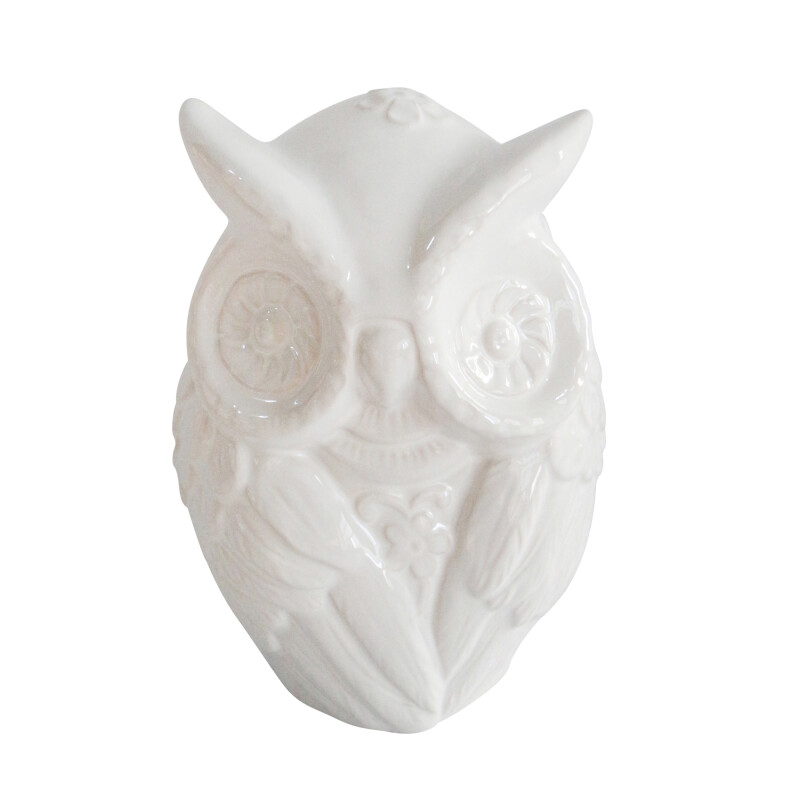 14951-02 White Ceramic 9 Inch Owl Figurine
