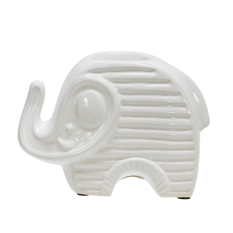 14954 01 White Ceramic 6 Inch Elephant Tea Light Candle Holder White 3