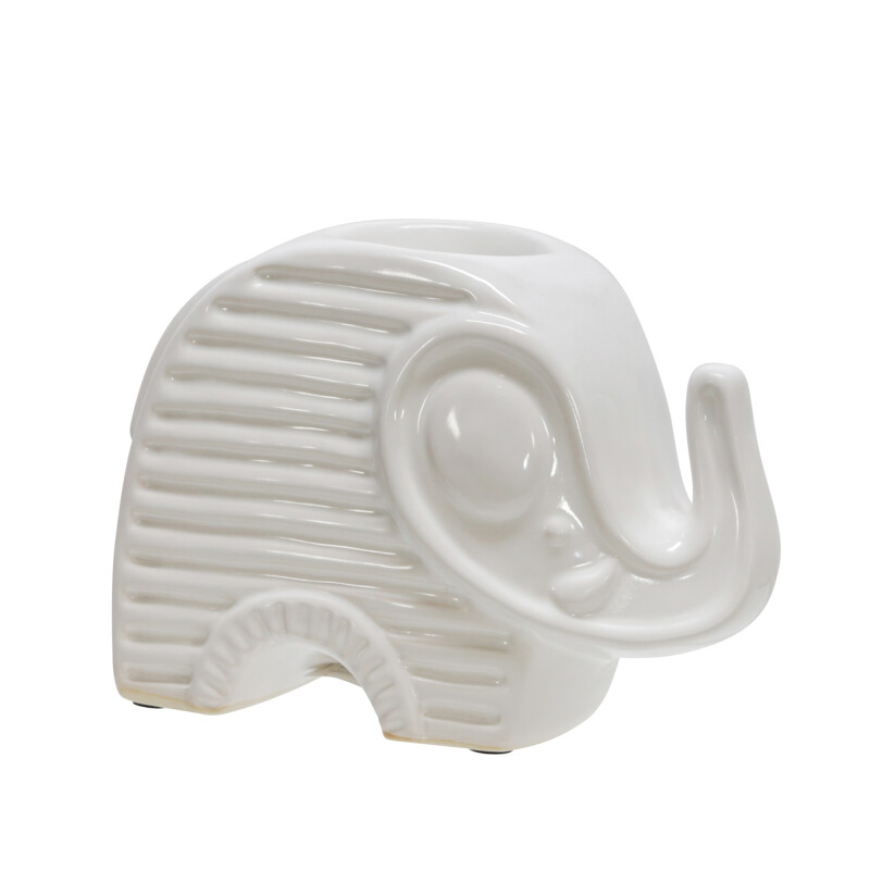 14954-01 Ceramic 6 Inch Elephant Tea Light Candle Holder White