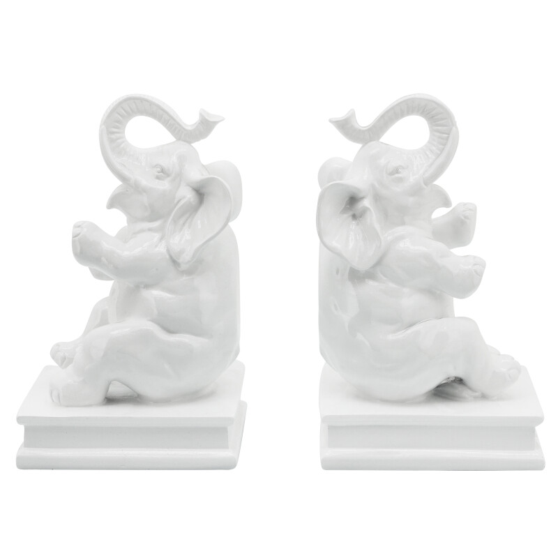 14972 White Polyresin 9 Inch Elephant Bookends White Set Of Two 2
