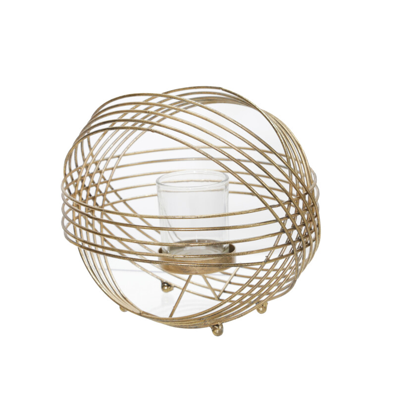 15040-01 Metal 9 Inch Sphere Tea Light Candle Holder Gold