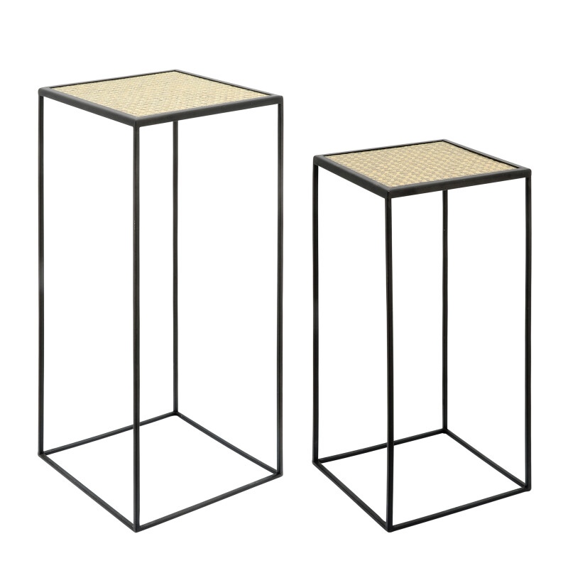 15048 Metal/Wood Planter Stands 23/28 Inch Black - Set Of Two