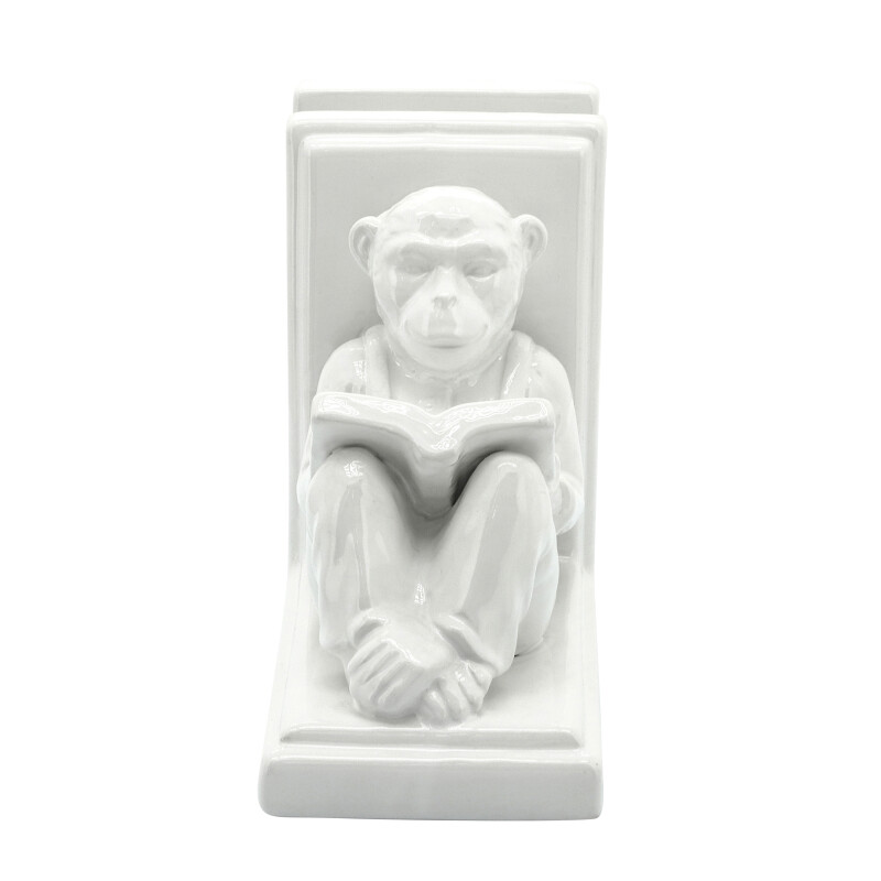 15080 White Ceramic 7 Inch Reading Monkey Bookends White Set Of Two 3