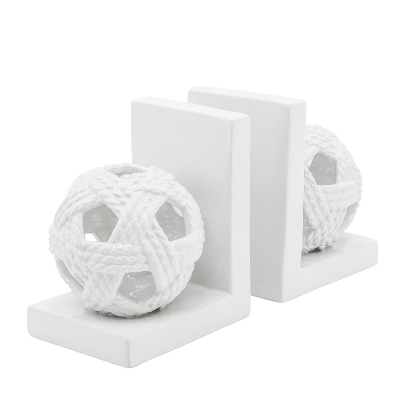 15083 Ceramic 7 Inch Orb Bookends White - Set Of Two