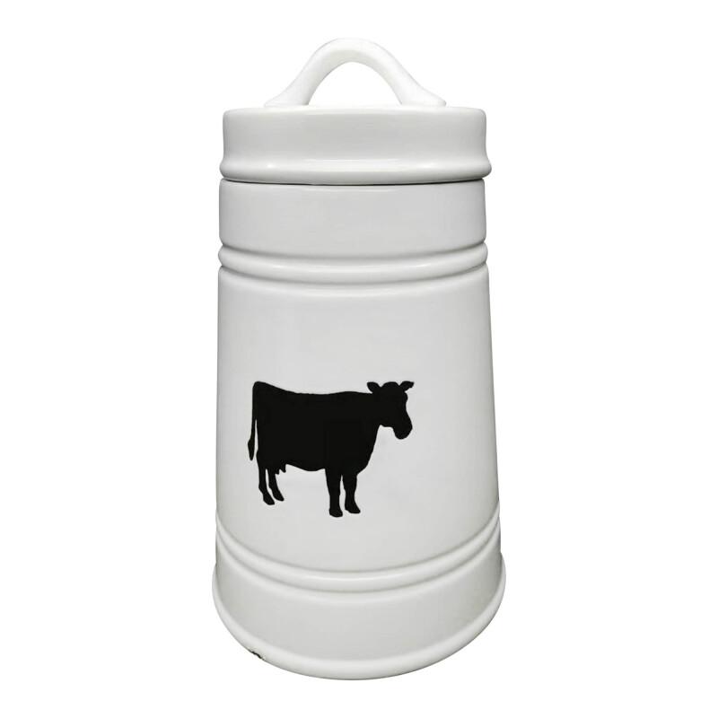 15086-01 Ceramic 11 Inch Cow Canister White