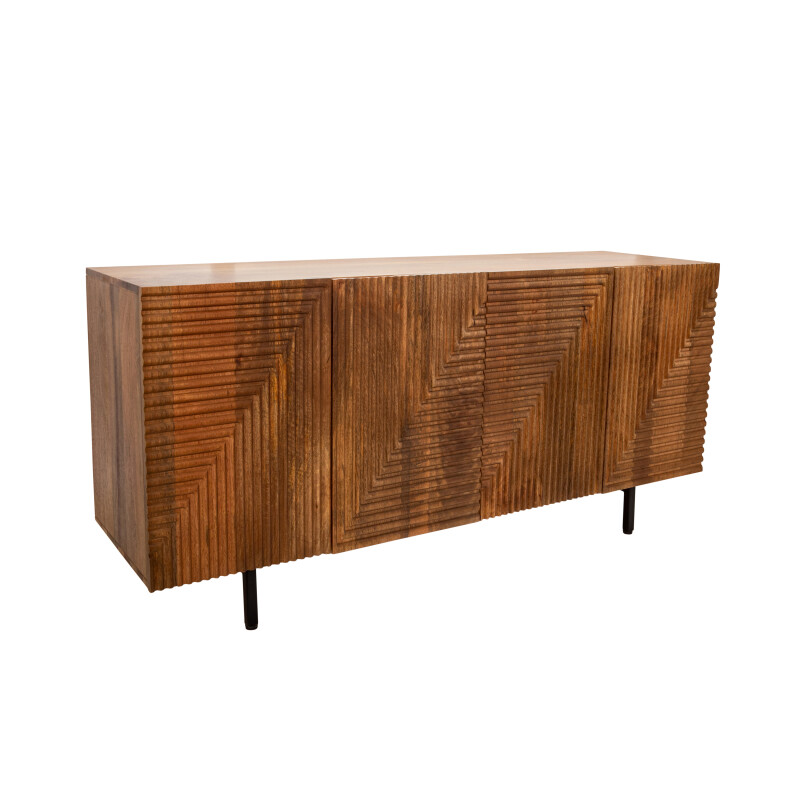 15176 Wood 4-Door Fluteboard Cabinet Brown