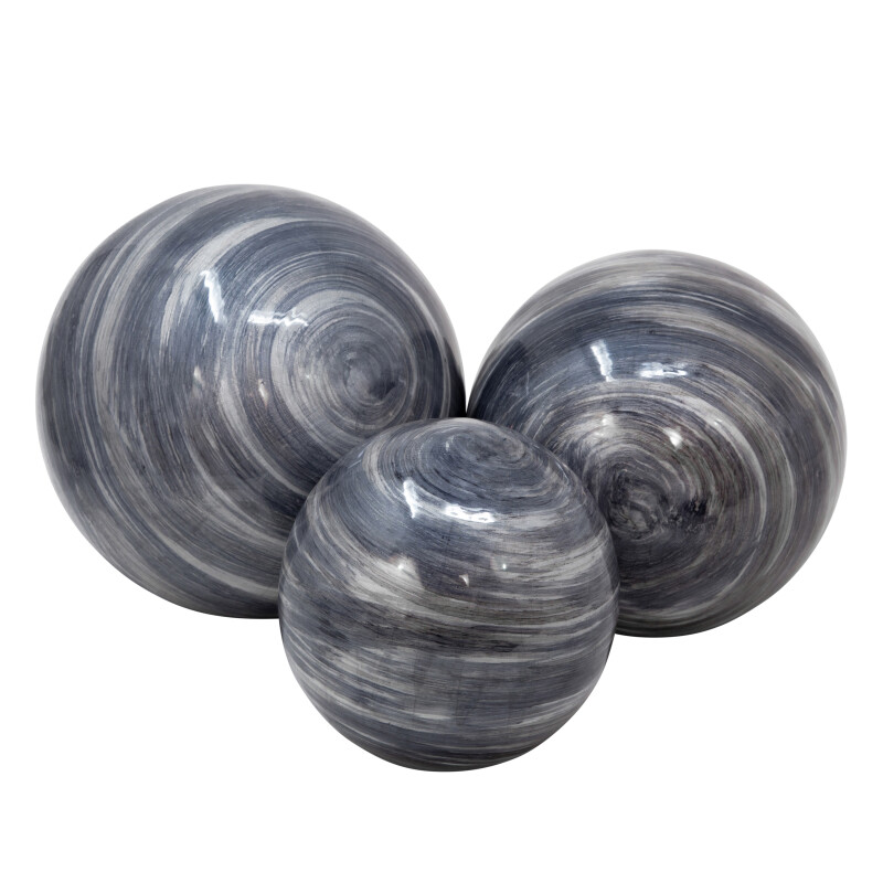4/5/6 Inch Metal Orbs Blue Gray - Set Of Three