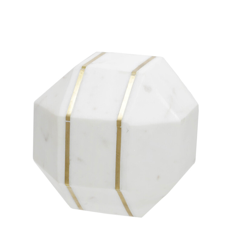 15224 01 White Marble 6 Inch Octagon Orb W Inlay White 3