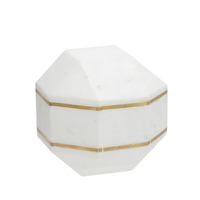 15224-01 Marble 6 Inch Octagon Orb W/ Inlay White