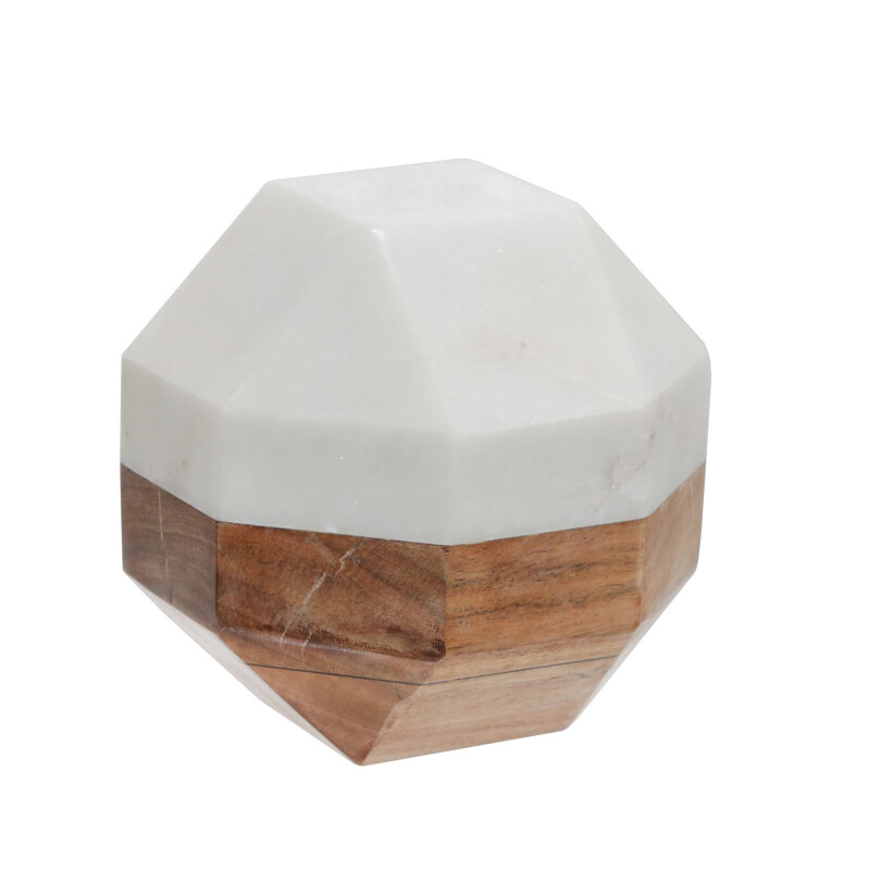 15224-02 Marble/Wood 6 Inch Octagon Orb White