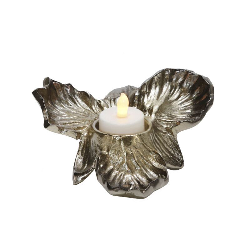 15259 01 Gold Metal 8 Inch Orchid Tealight Candle Holder Gold 3