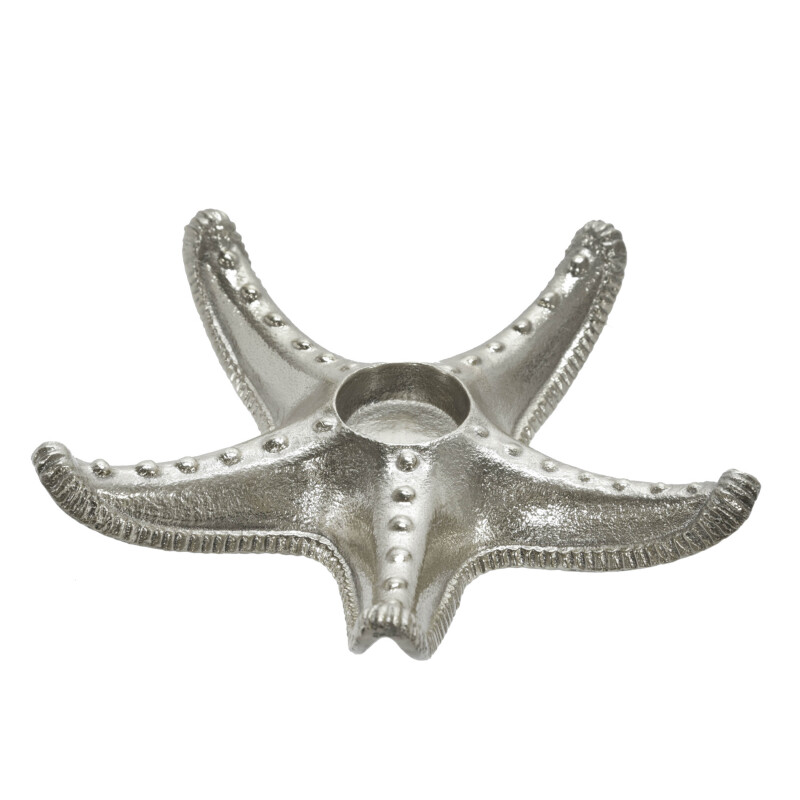 15262-01 Metal 9 Inch Starfish Tealight Holder Silver