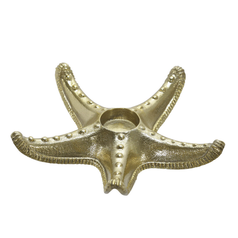 15262-02 Metal 9 Inch Starfish Tealight Holder Gold