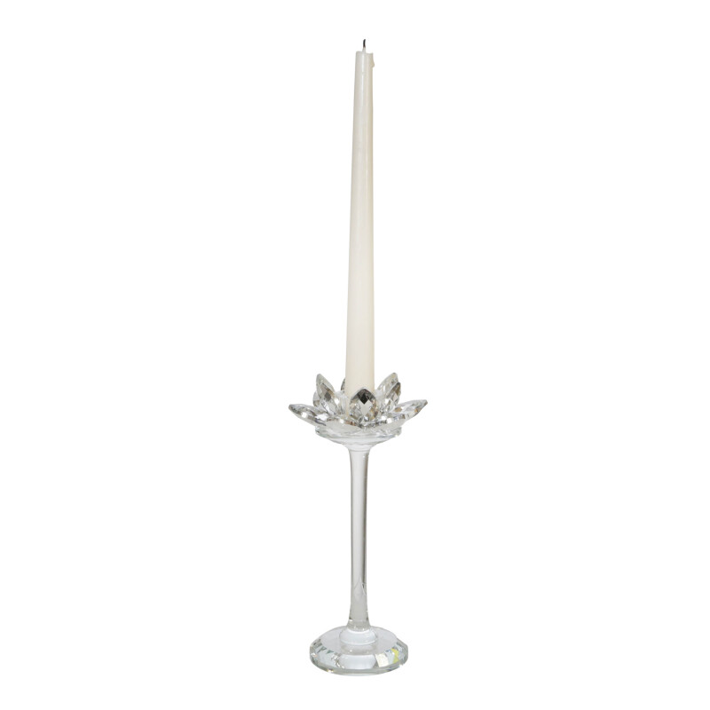 15353-01 Glass 8 Inch Lotus Candle Holder Silver