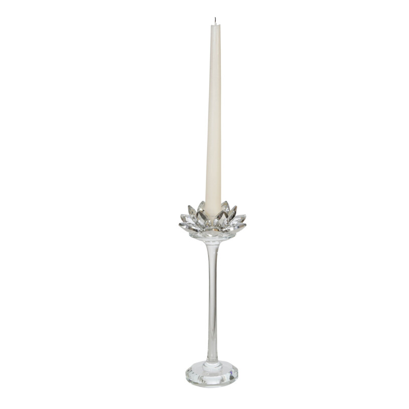 15353-02 Glass 9 Inch Lotus Candle Holder Silver