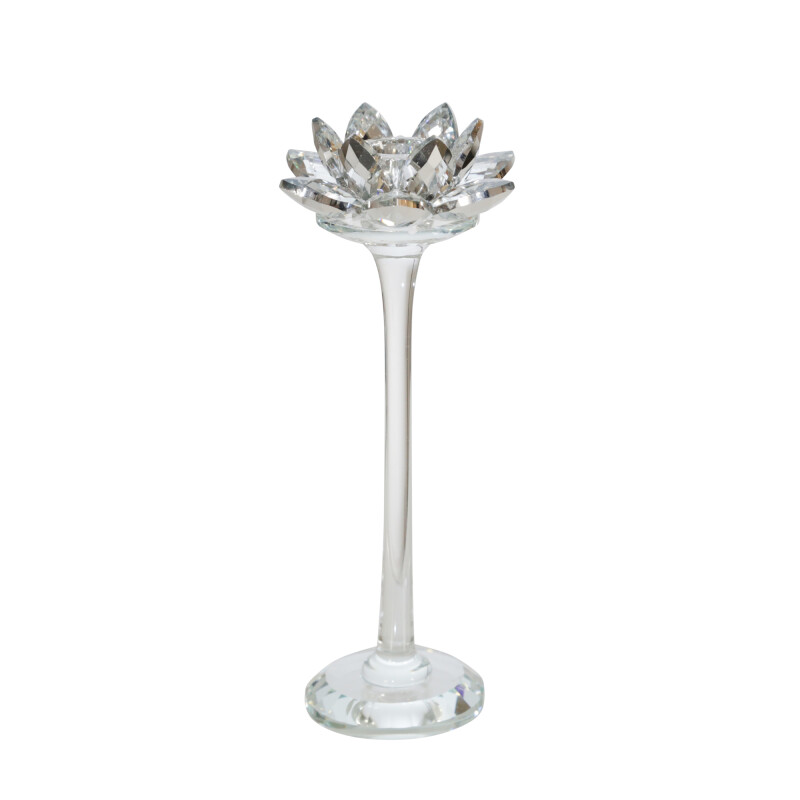 15353-02 Glass 9 Inch Lotus Candle Holder Silver