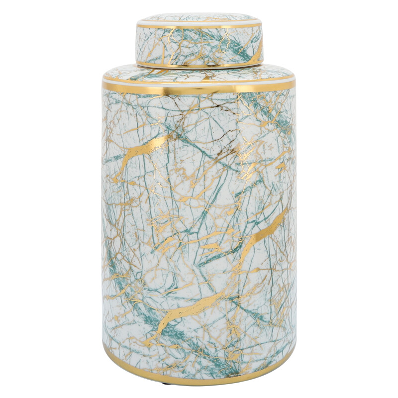 15402-03 Ceramic 16 Inch Jar With Gold Lid Green