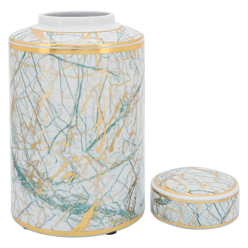15402-04 Ceramic 12 Inch Jar With Gold Lid Green