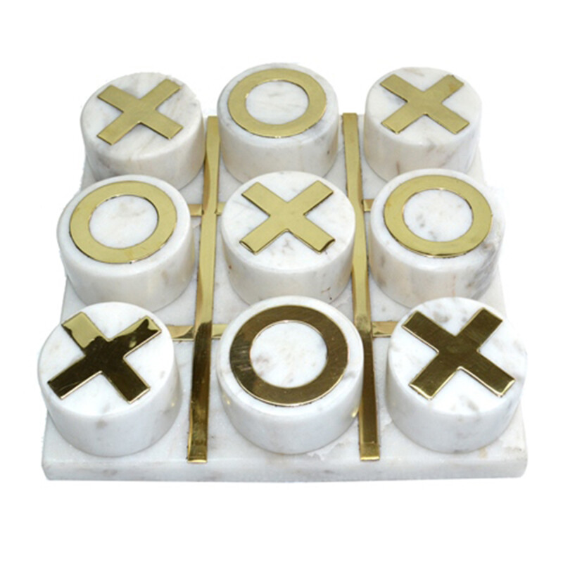 15423-01 Marble 7X7 Tic-Tac-Toe White/Gold