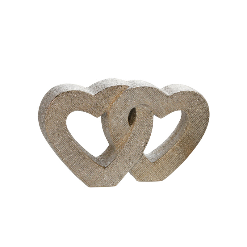 15427-02 10 Inch Ceramic Double Heart Table Deco Champagne