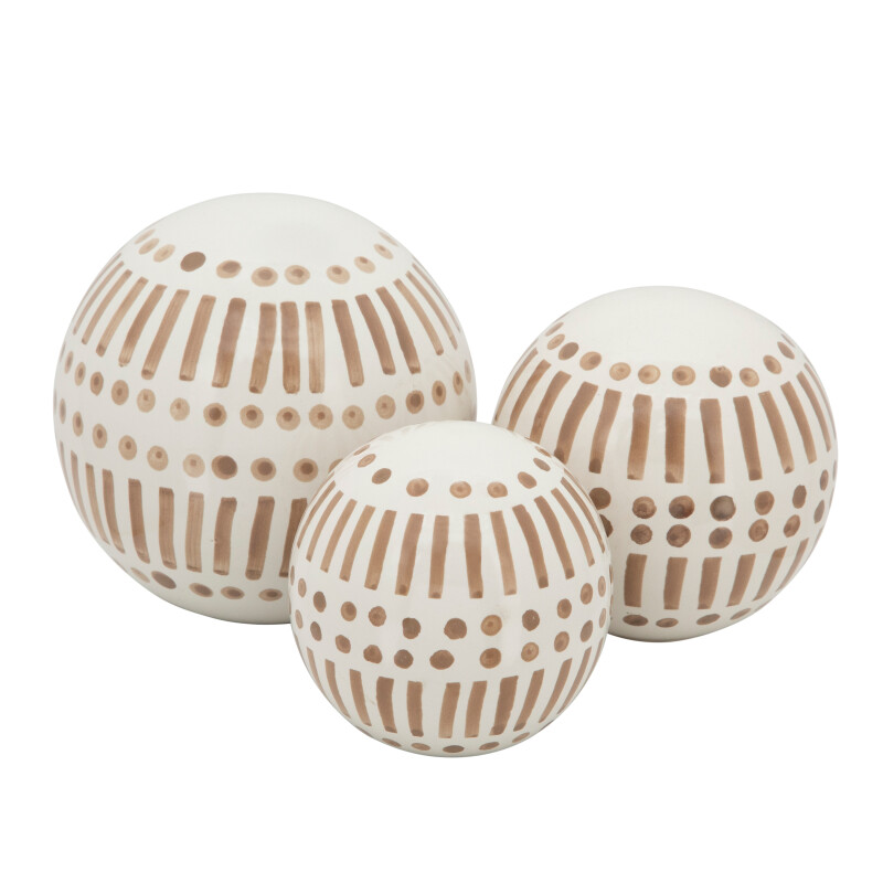 15430-03 Tan Ceramic 6/5/4 Inch Orbs - Set Of Three